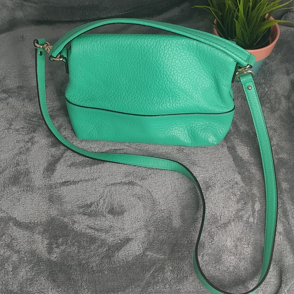 kate spade turquoise pebbled leather satchel with tassel - Picture 3 of 14